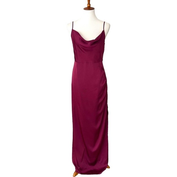 Anthropologie Dresses & Skirts - Hutch Anthropologie Burgundy Spaghetti Strap Midi Party Dress w Side Slit Size 8